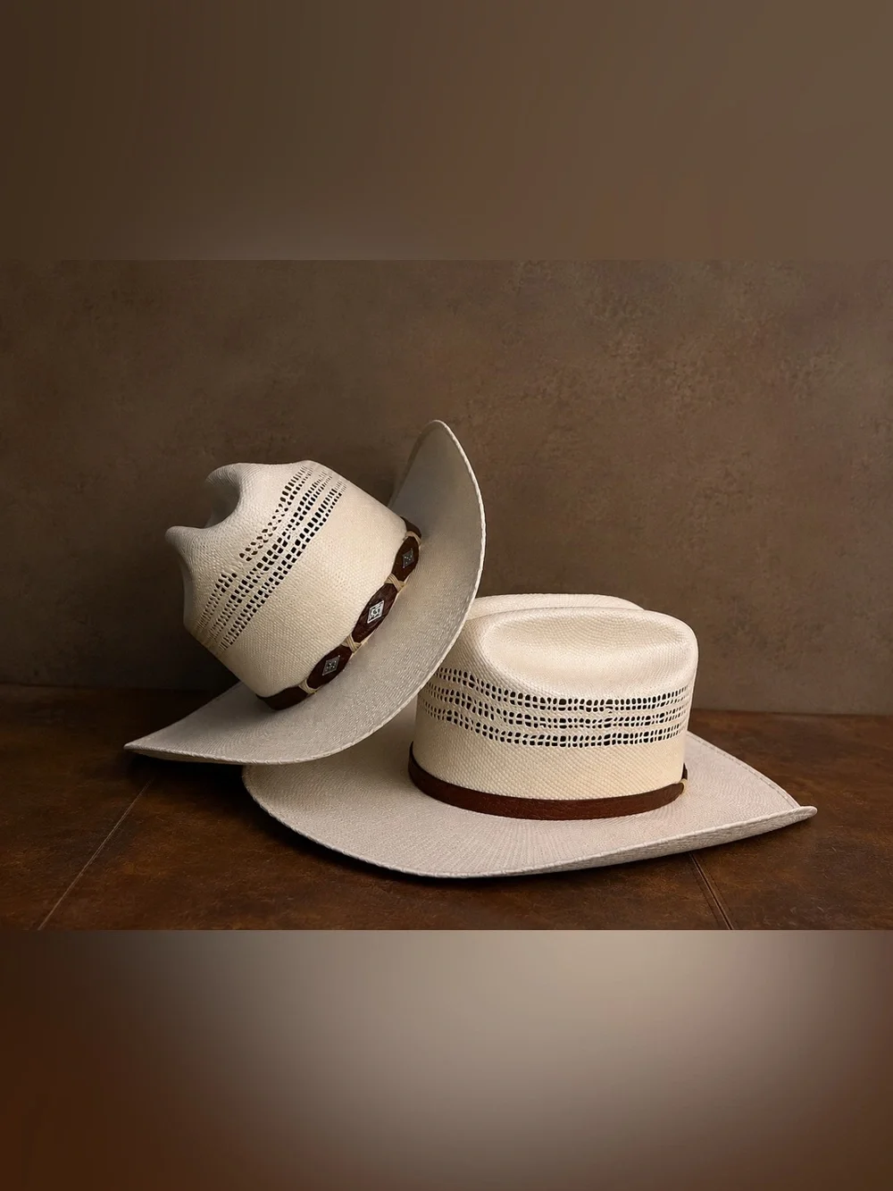 Stetson Toddler Cowboy Hats - Cream Straw with Brown Band - 2 hats included! NWT